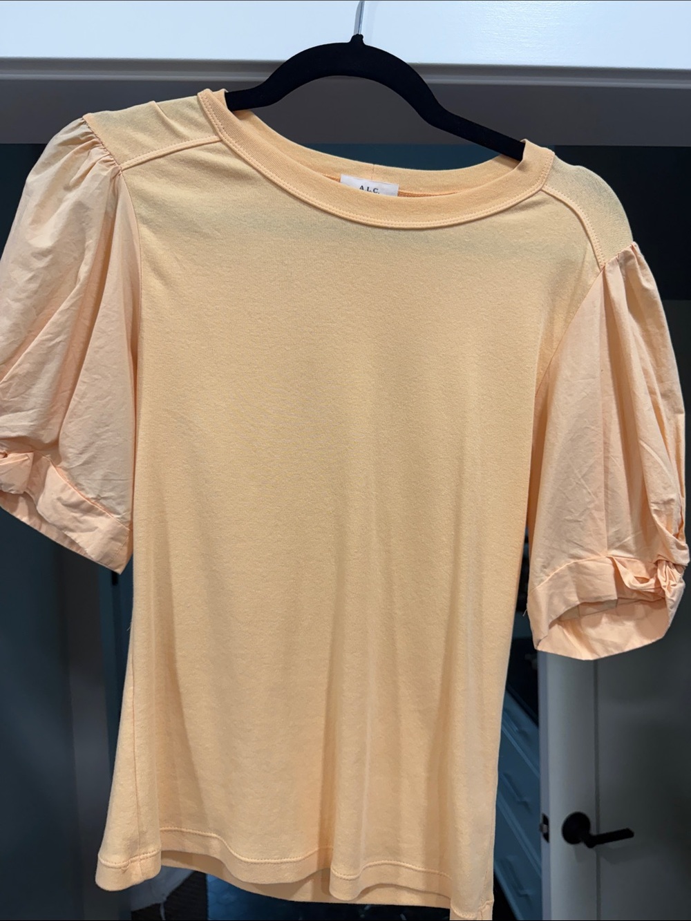 A.L.C. Puff Sleeve Crewneck Top in Peach